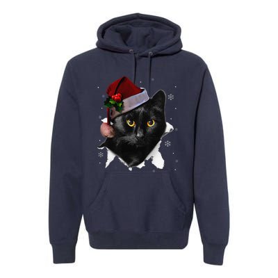 Black Cat Christmas Santa Hat Funny Cat Lover Christmas Premium Hoodie