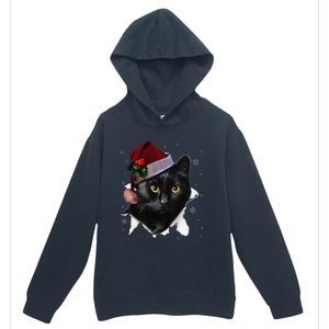 Black Cat Christmas Santa Hat Funny Cat Lover Christmas Urban Pullover Hoodie