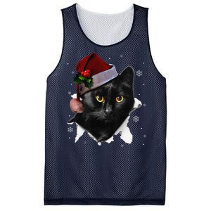 Black Cat Christmas Santa Hat Funny Cat Lover Christmas Mesh Reversible Basketball Jersey Tank