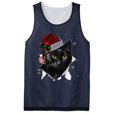 Black Cat Christmas Santa Hat Funny Cat Lover Christmas Mesh Reversible Basketball Jersey Tank