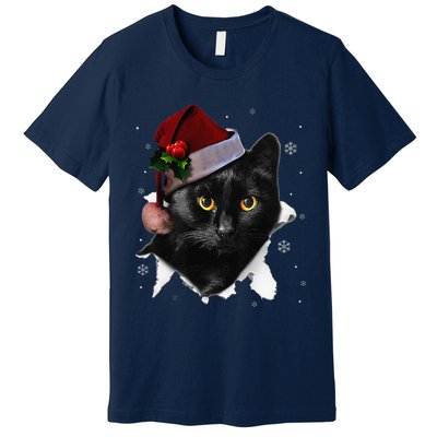 Black Cat Christmas Santa Hat Funny Cat Lover Christmas Premium T-Shirt