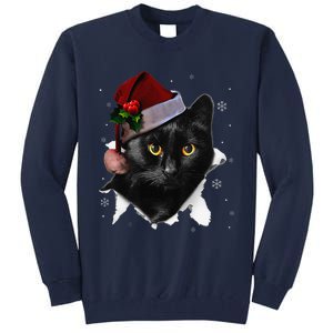 Black Cat Christmas Santa Hat Funny Cat Lover Christmas Tall Sweatshirt