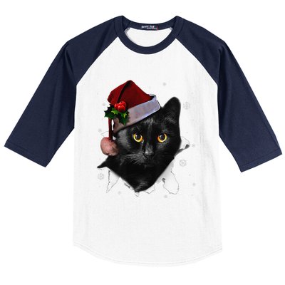 Black Cat Christmas Santa Hat Funny Cat Lover Christmas Baseball Sleeve Shirt