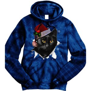 Black Cat Christmas Santa Hat Funny Cat Lover Christmas Tie Dye Hoodie