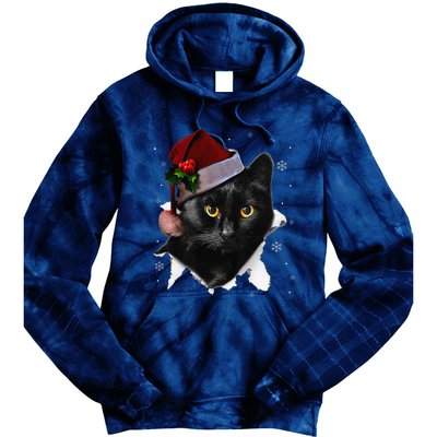 Black Cat Christmas Santa Hat Funny Cat Lover Christmas Tie Dye Hoodie