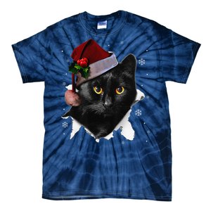 Black Cat Christmas Santa Hat Funny Cat Lover Christmas Tie-Dye T-Shirt