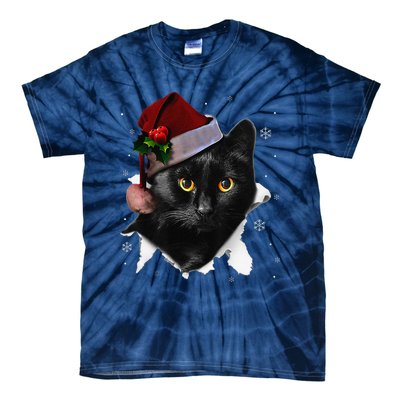 Black Cat Christmas Santa Hat Funny Cat Lover Christmas Tie-Dye T-Shirt