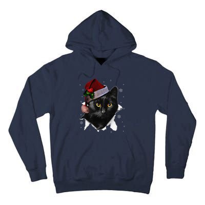 Black Cat Christmas Santa Hat Funny Cat Lover Christmas Tall Hoodie