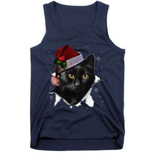 Black Cat Christmas Santa Hat Funny Cat Lover Christmas Tank Top