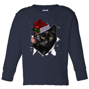 Black Cat Christmas Santa Hat Funny Cat Lover Christmas Toddler Long Sleeve Shirt