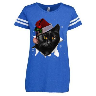 Black Cat Christmas Santa Hat Funny Cat Lover Christmas Enza Ladies Jersey Football T-Shirt