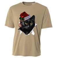 Black Cat Christmas Santa Hat Funny Cat Lover Christmas Cooling Performance Crew T-Shirt