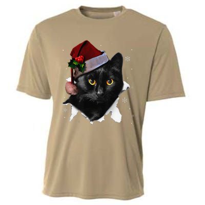 Black Cat Christmas Santa Hat Funny Cat Lover Christmas Cooling Performance Crew T-Shirt