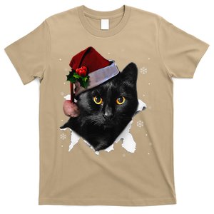 Black Cat Christmas Santa Hat Funny Cat Lover Christmas T-Shirt