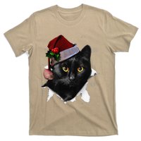 Black Cat Christmas Santa Hat Funny Cat Lover Christmas T-Shirt