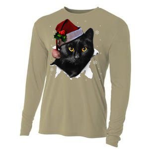 Black Cat Christmas Santa Hat Funny Cat Lover Christmas Cooling Performance Long Sleeve Crew