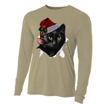 Black Cat Christmas Santa Hat Funny Cat Lover Christmas Cooling Performance Long Sleeve Crew