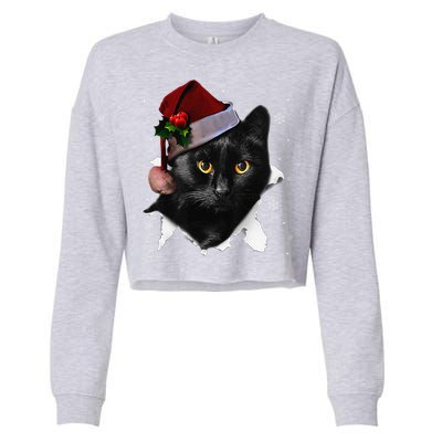 Black Cat Christmas Santa Hat Funny Cat Lover Christmas Cropped Pullover Crew