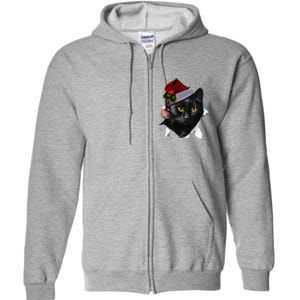 Black Cat Christmas Santa Hat Funny Cat Lover Christmas Full Zip Hoodie