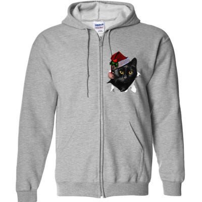 Black Cat Christmas Santa Hat Funny Cat Lover Christmas Full Zip Hoodie