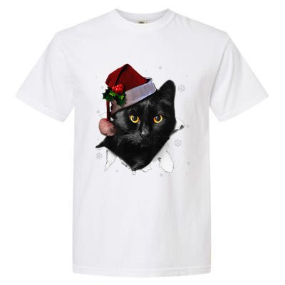 Black Cat Christmas Santa Hat Funny Cat Lover Christmas Garment-Dyed Heavyweight T-Shirt