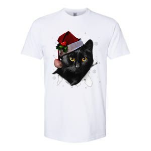 Black Cat Christmas Santa Hat Funny Cat Lover Christmas Softstyle CVC T-Shirt