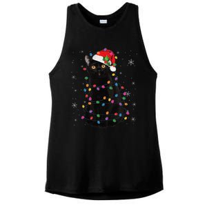 Black Cat Christmas Santa Hat Lights Pajama Xmas Cat Lover Ladies PosiCharge Tri-Blend Wicking Tank