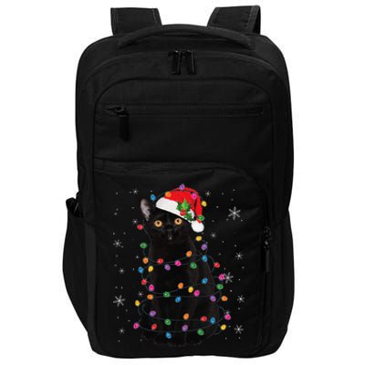 Black Cat Christmas Santa Hat Lights Pajama Xmas Cat Lover Impact Tech Backpack