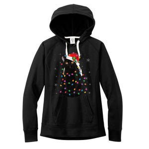 Black Cat Christmas Santa Hat Lights Pajama Xmas Cat Lover Women's Fleece Hoodie