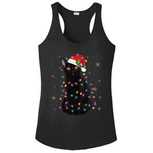 Black Cat Christmas Santa Hat Lights Pajama Xmas Cat Lover Ladies PosiCharge Competitor Racerback Tank