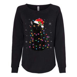 Black Cat Christmas Santa Hat Lights Pajama Xmas Cat Lover Womens California Wash Sweatshirt