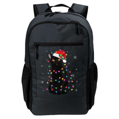 Black Cat Christmas Santa Hat Lights Pajama Xmas Cat Lover Daily Commute Backpack