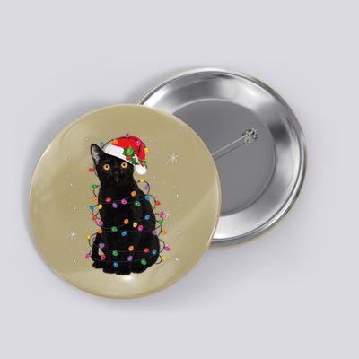 Black Cat Christmas Santa Hat Lights Pajama Xmas Cat Lover Button