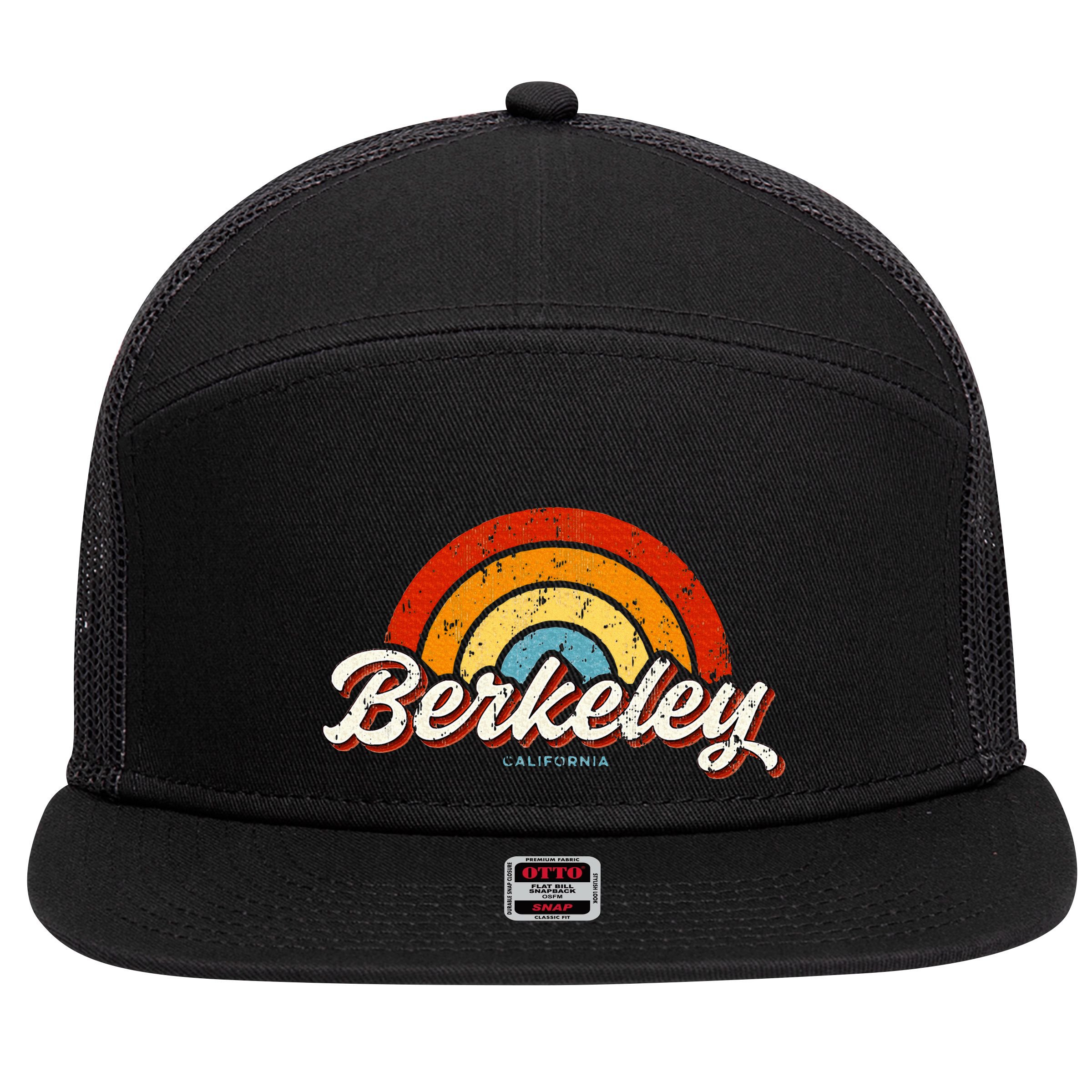 Berkeley California Ca Vintage Rainbow Retro 70s 7 Panel Mesh Trucker Snapback Hat