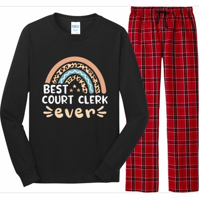 Best Court Clerk Ever Leopard Rainbow Mom Gift Long Sleeve Pajama Set