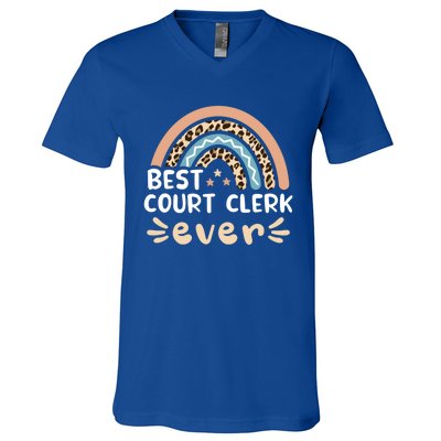 Best Court Clerk Ever Leopard Rainbow Mom Gift V-Neck T-Shirt