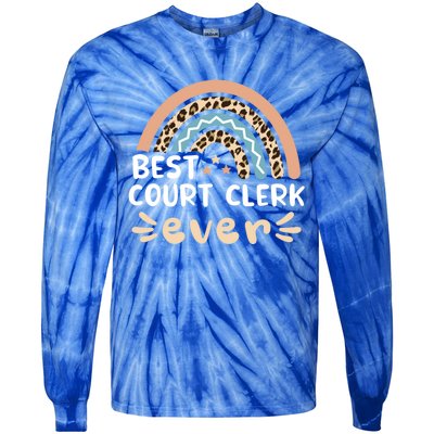 Best Court Clerk Ever Leopard Rainbow Mom Gift Tie-Dye Long Sleeve Shirt