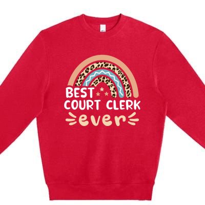 Best Court Clerk Ever Leopard Rainbow Mom Gift Premium Crewneck Sweatshirt