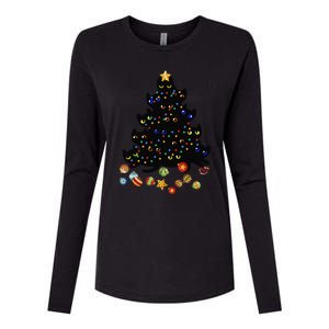 Black Cat Christmas Tree Light Funny Cat Lover Christmas Womens Cotton Relaxed Long Sleeve T-Shirt