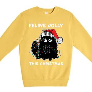 Black Cat Christmas Lights Cat Lover Funny Xmas Pajama Gift Premium Crewneck Sweatshirt