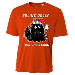 Black Cat Christmas Lights Cat Lover Funny Xmas Pajama Gift Cooling Performance Crew T-Shirt