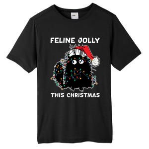 Black Cat Christmas Lights Cat Lover Funny Xmas Pajama Gift Tall Fusion ChromaSoft Performance T-Shirt