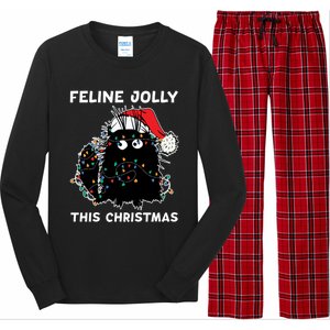 Black Cat Christmas Lights Cat Lover Funny Xmas Pajama Gift Long Sleeve Pajama Set