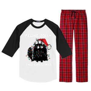 Black Cat Christmas Lights Cat Lover Funny Xmas Pajama Gift Raglan Sleeve Pajama Set