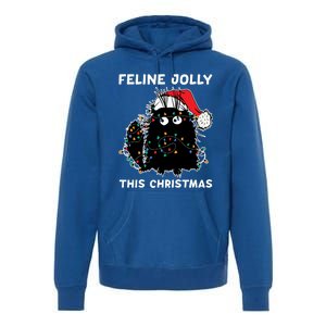 Black Cat Christmas Lights Cat Lover Funny Xmas Pajama Gift Premium Hoodie