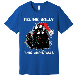 Black Cat Christmas Lights Cat Lover Funny Xmas Pajama Gift Premium T-Shirt