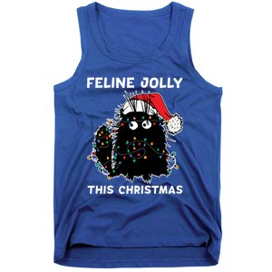 Black Cat Christmas Lights Cat Lover Funny Xmas Pajama Gift Tank Top