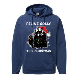 Black Cat Christmas Lights Cat Lover Funny Xmas Pajama Gift Performance Fleece Hoodie