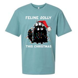 Black Cat Christmas Lights Cat Lover Funny Xmas Pajama Gift Sueded Cloud Jersey T-Shirt