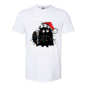 Black Cat Christmas Lights Cat Lover Funny Xmas Pajama Gift Softstyle CVC T-Shirt